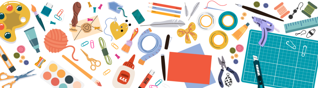 a colorful collection of illustrated art supplies