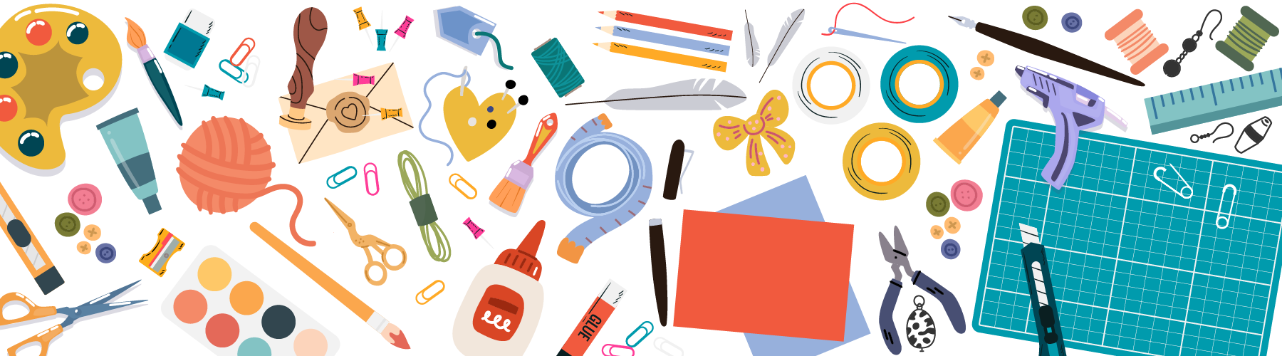 a colorful collection of illustrated art supplies